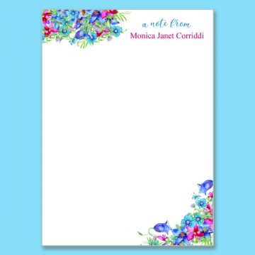 Blue Pink Wildflowers Single Pad No Lines